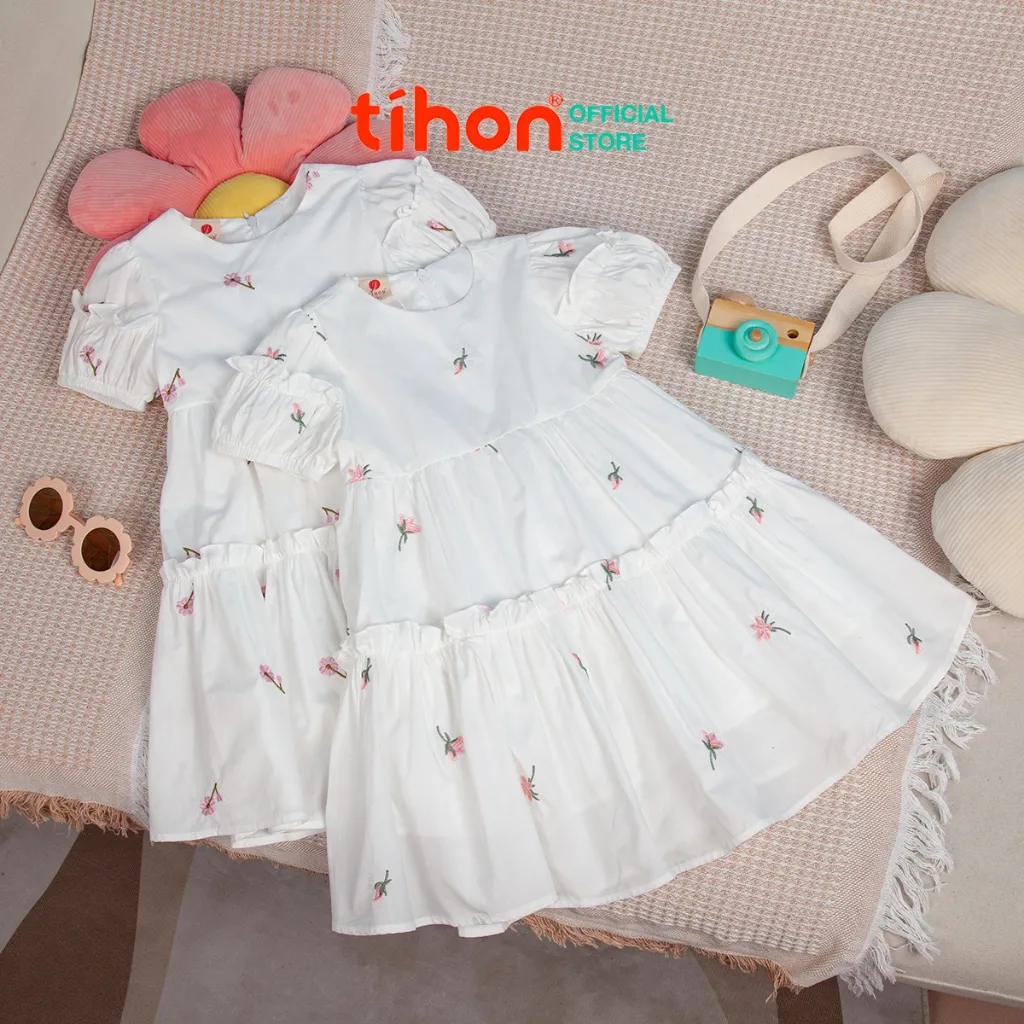 Ảnh Váy cho bé gái TIHON cao cấp chất liệu vải thô thêu hoa siêu xinh cho bé VT0750385 1