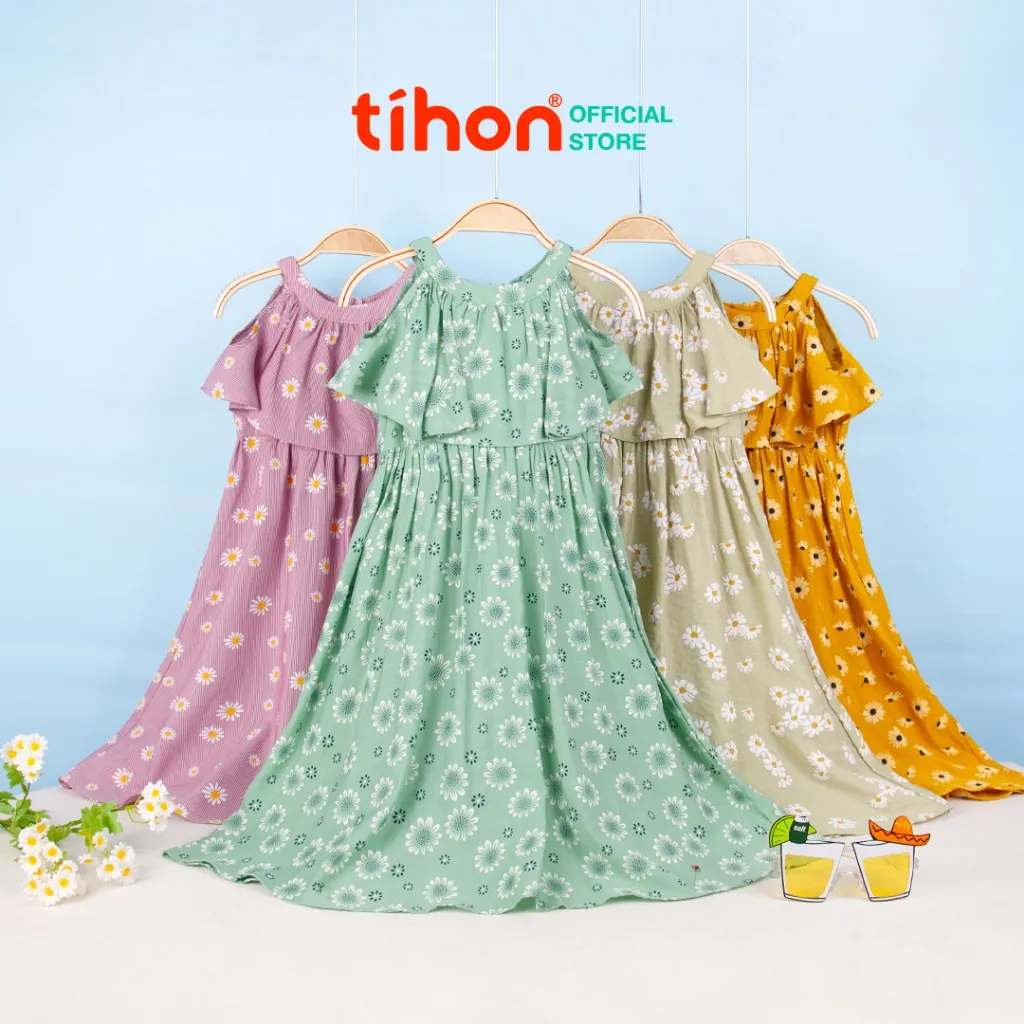 Ảnh Váy cho bé gái TIHON hở vai xinh xắn phong cách Hàn Quốc siêu mềm mát VT0750382 1