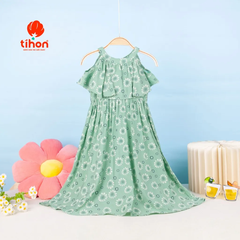 Ảnh Váy cho bé gái TIHON hở vai xinh xắn phong cách Hàn Quốc siêu mềm mát VT0750382 3