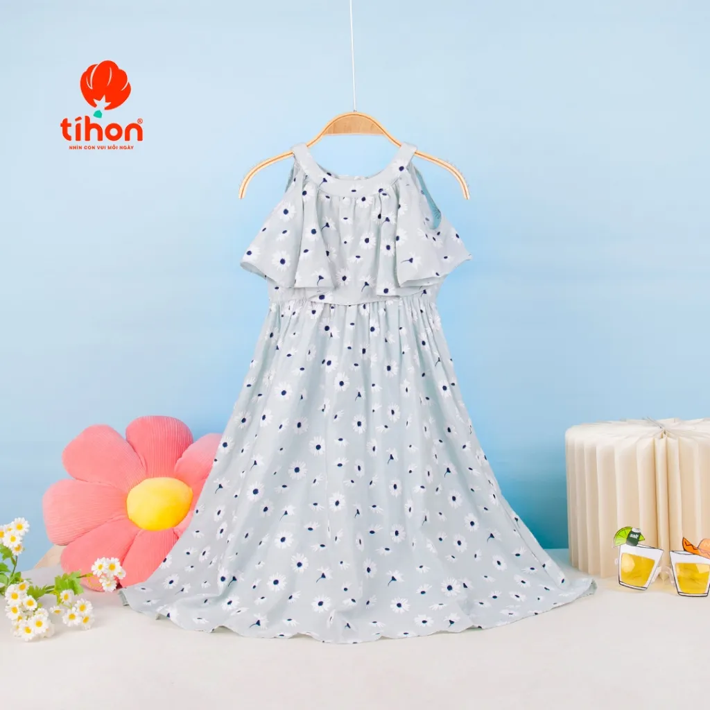 Ảnh Váy cho bé gái TIHON hở vai xinh xắn phong cách Hàn Quốc siêu mềm mát VT0750382 4