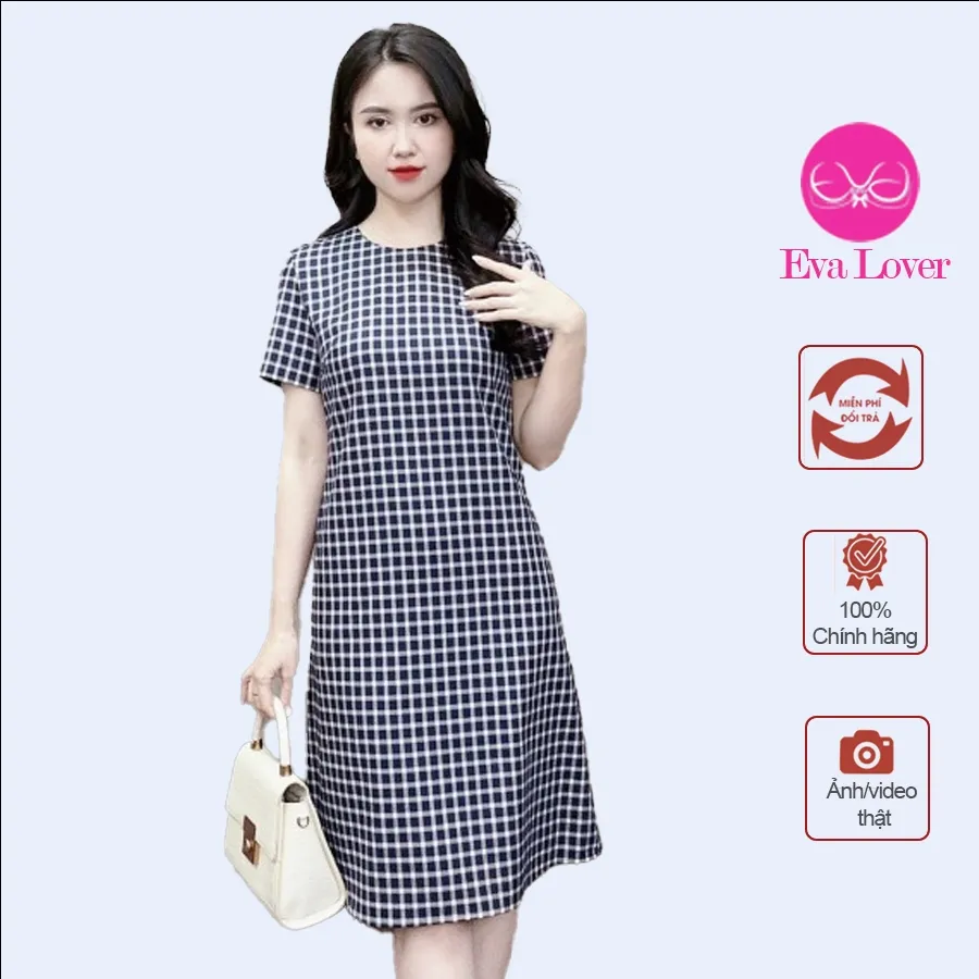 Ảnh Váy đầm kẻ caro dáng xuông cổ tròn che khuyết  điểm tốt thiết kế trẻ trung Evalover 1