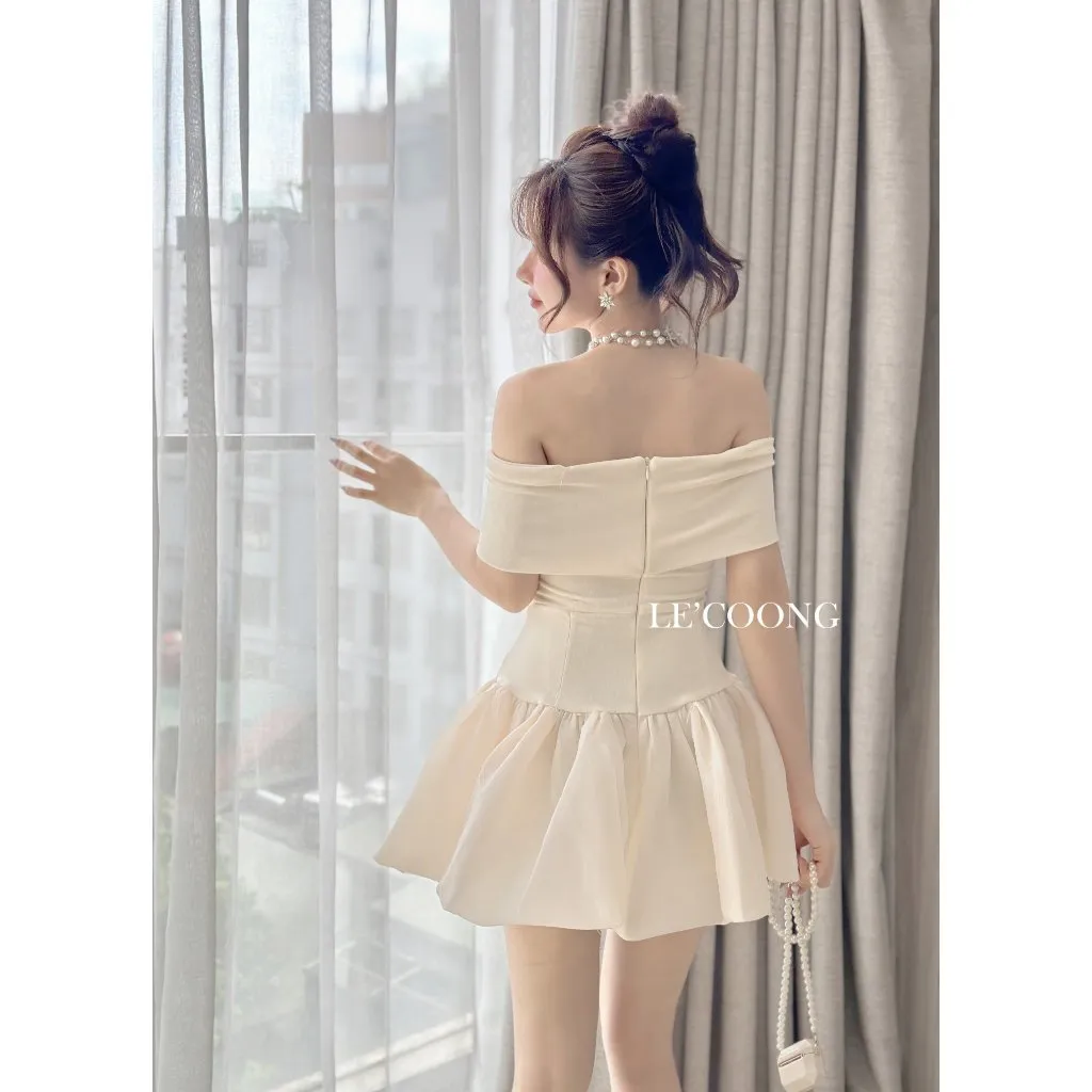 Ảnh Váy Đẹp Dáng Ngắn Chân Váy Bí LECOONG V617 Đầm Tiểu Thư Trễ Vai 4