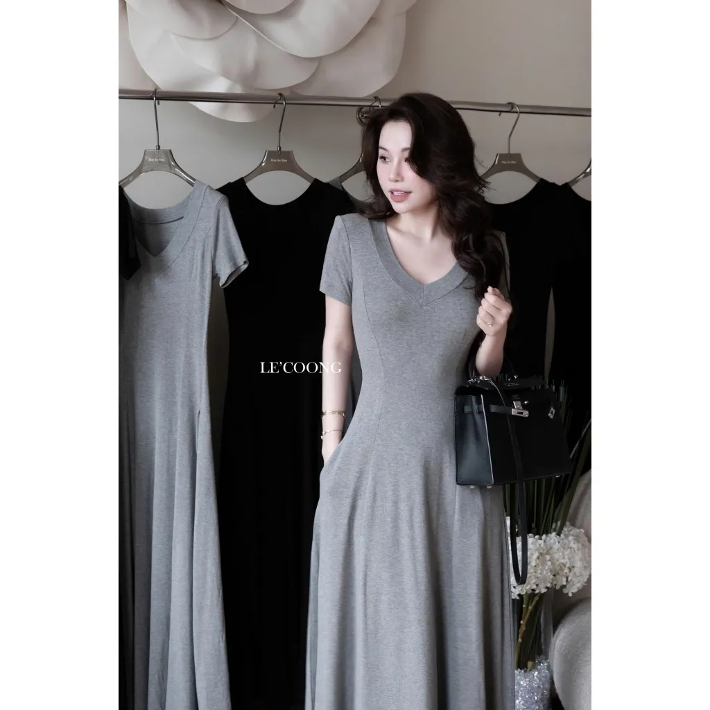 Ảnh Váy Đi Biển Đẹp Dáng Dài Hai Màu Xám Đen Có Size 80kg LECOONG V759 Đầm Du Lịch Thiết Kế Đẹp Basic 2