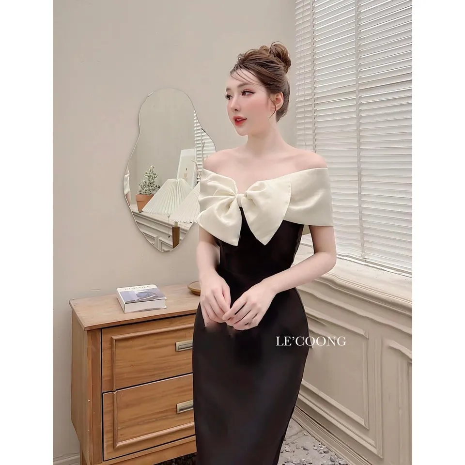 Ảnh Váy Dự Tiệc Body LECOONG V186 Tapta Nơ Ngực Sang Trọng Màu Đen Hồng 4