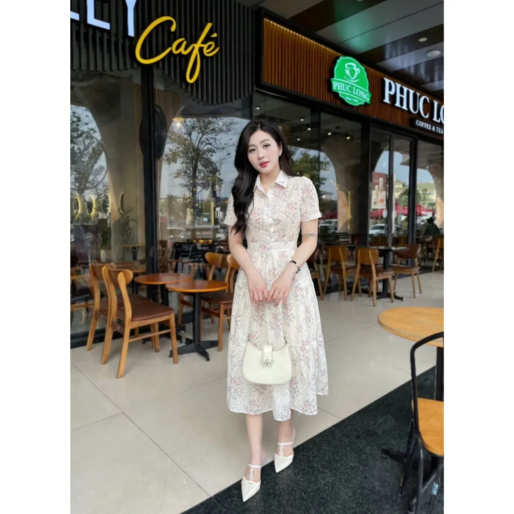 Ảnh Váy Hoa Cổ Đức Mã 278 Kiểu Dáng Xòe, Phối Cúc, Vải Thô Boil Mềm Mát Kiểu Dáng Thanh Lịch 2