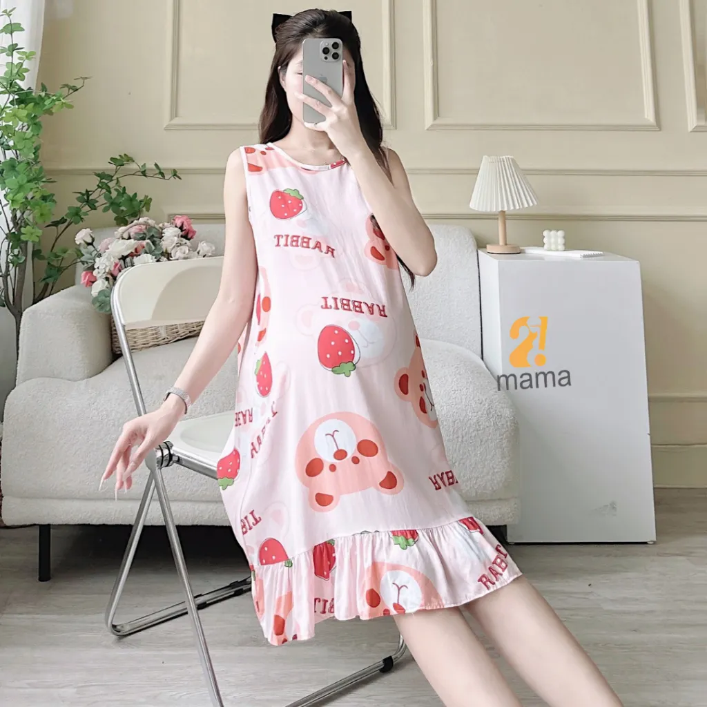 Ảnh Váy lanh bầu sát nách 2mama, form rộng, mềm mại thoáng mát, hoạ tiết cực xinh 4