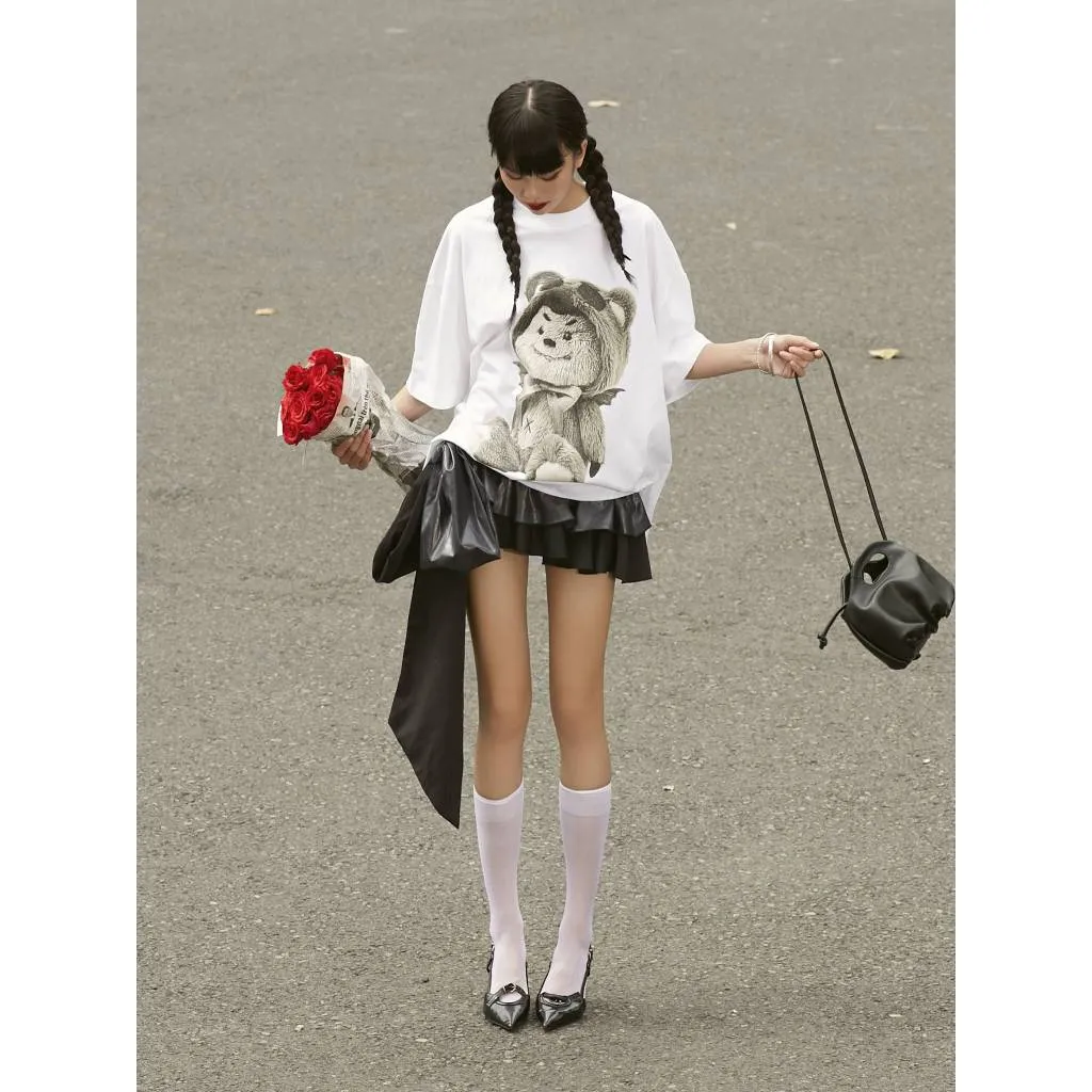 Ảnh Váy Ngắn Nơ Rời Màu Đen Brand TSUN Chính Hãng - Bowtie Mini Skirt, Nữ 4