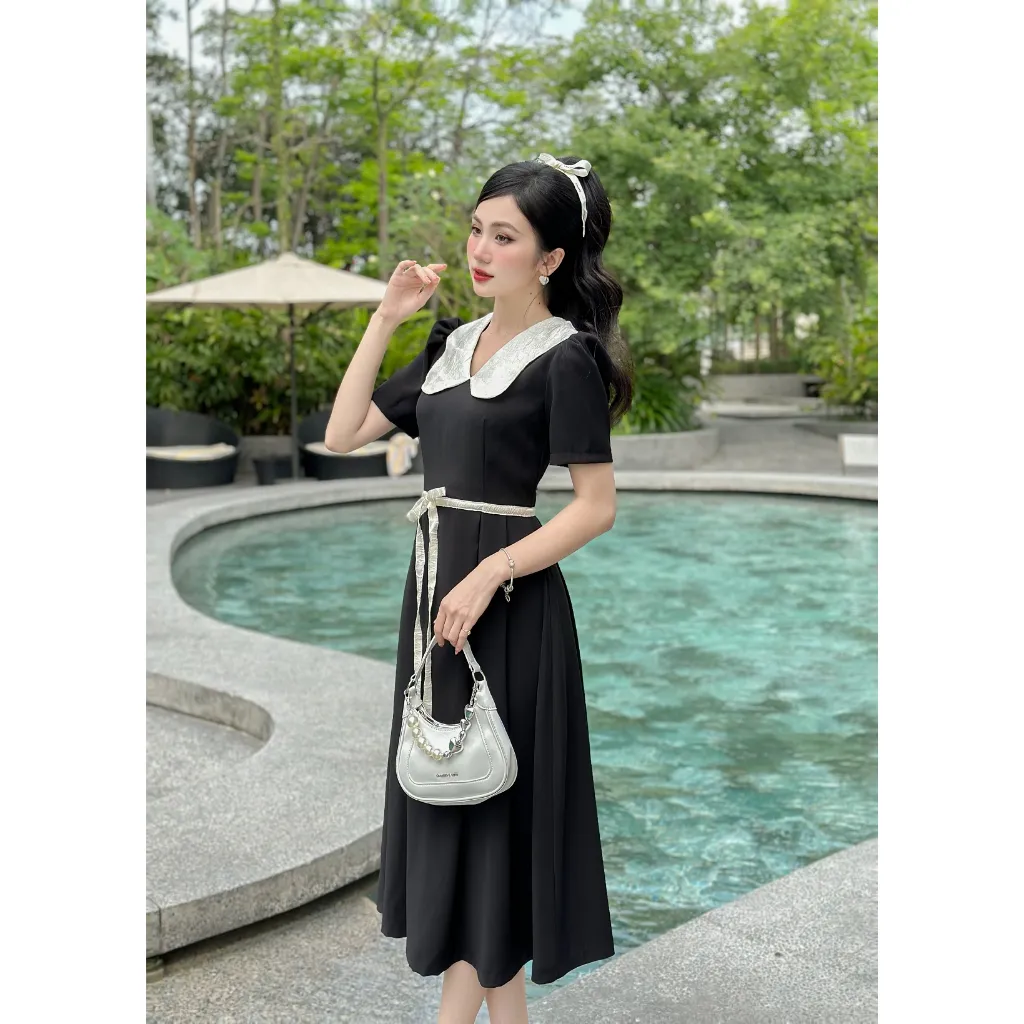 Ảnh Váy ngắn tay dáng dài cổ sen thanh lịch Yv198 YAME 1