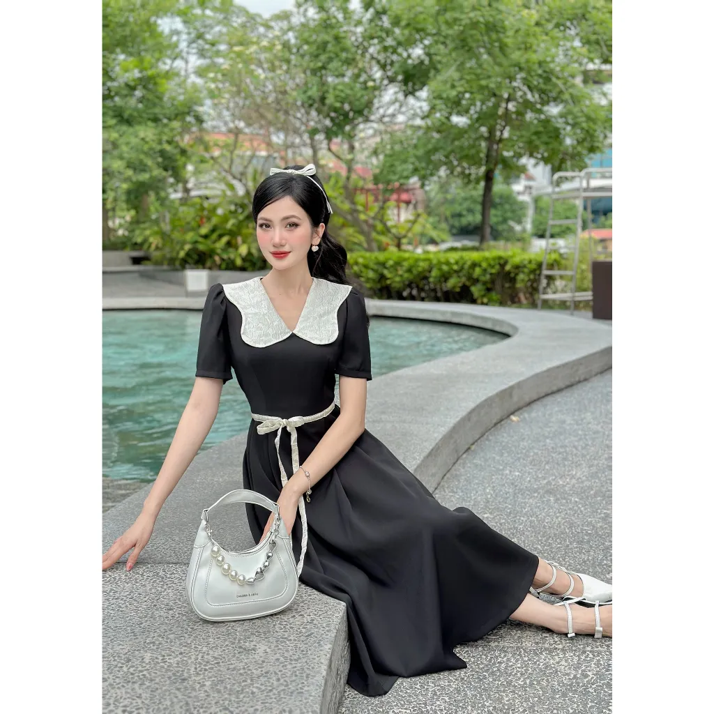Ảnh Váy ngắn tay dáng dài cổ sen thanh lịch Yv198 YAME 4