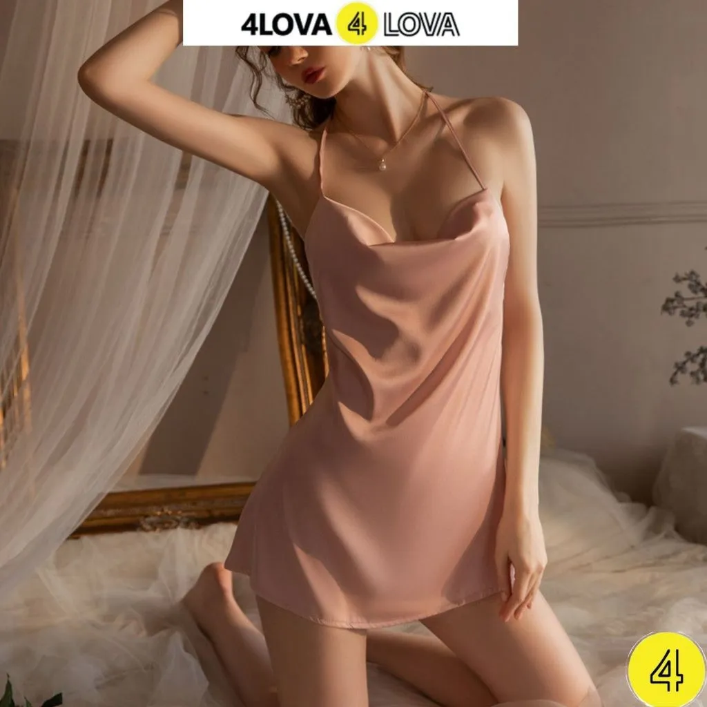 Ảnh Váy ngủ 2 dây 4LOVA lụa Pháp cao cấp cổ yếm quyến rũ EVA128 3