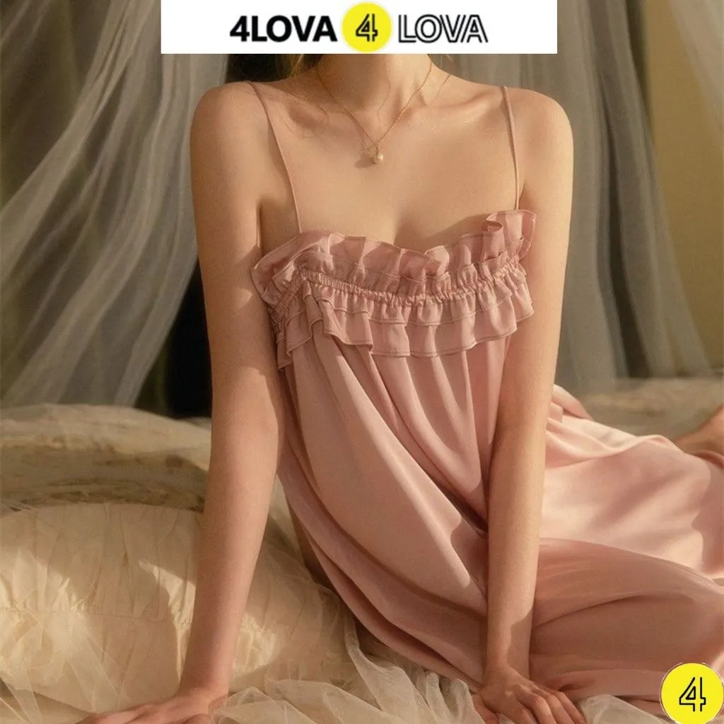 Ảnh Váy Ngủ 2 Dây Lụa Pháp Cao Cấp Bèo Ngực Dáng Suông 4LOVA 2