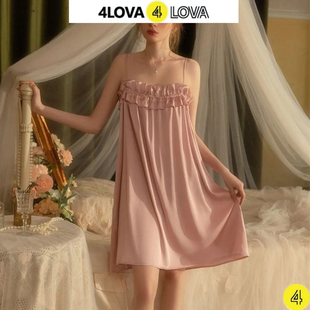 Ảnh Váy Ngủ 2 Dây Lụa Pháp Cao Cấp Bèo Ngực Dáng Suông 4LOVA 3