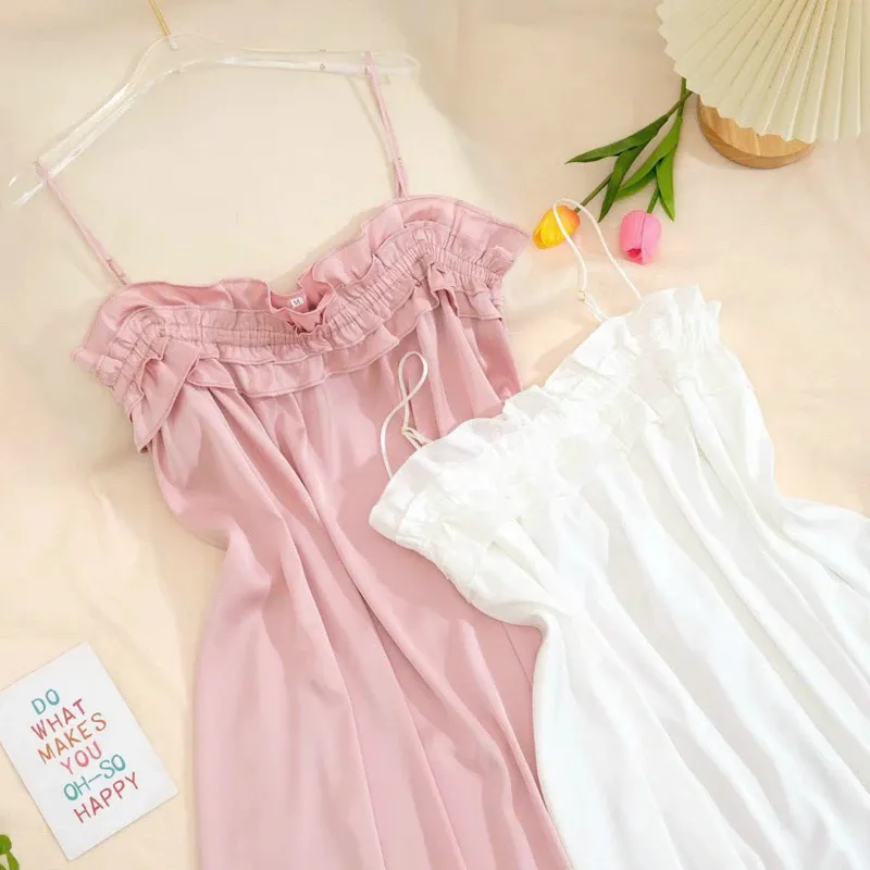 Ảnh Váy Ngủ 2 Dây Lụa Pháp Cao Cấp Bèo Ngực Dáng Suông 4LOVA 4