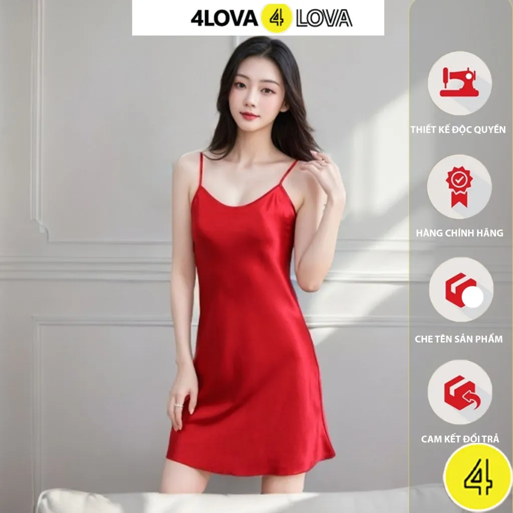 Ảnh Váy Ngủ 2 Dây Lụa Satin Cao Cấp 4Lova Mềm Mịn Quyến Rũ 1