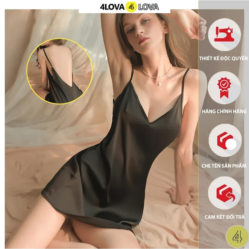 Ảnh Váy ngủ 2 dây sexy 4LOVA chất liệu lụa Latin cao cấp mềm mại thiết kế hở lưng quyến rũ EVA.VN3 1