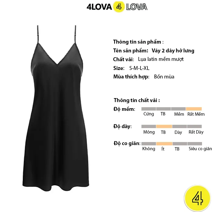 Ảnh Váy ngủ 2 dây sexy 4LOVA chất liệu lụa Latin cao cấp mềm mại thiết kế hở lưng quyến rũ EVA.VN3 2