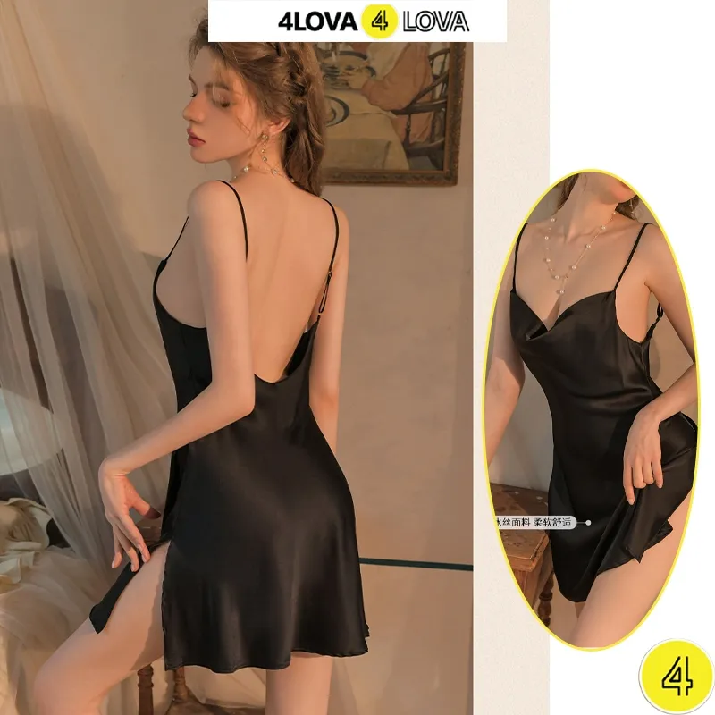 Ảnh Váy Ngủ Lụa Satin Cao Cấp Đổ Ngực Xẻ Vạt Quyến Rũ EVA131 4
