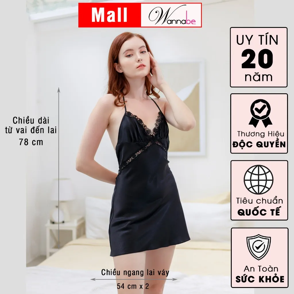 Ảnh Váy ngủ nữ sexy WANNABE đầm ngủ lụa cut-out eo mông đan dây lưng x nóng bỏng tự do thắt mở dây DNS18 2