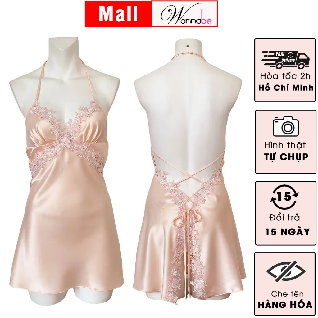 Ảnh Váy ngủ nữ sexy WANNABE đầm ngủ lụa cut-out eo mông đan dây lưng x nóng bỏng tự do thắt mở dây DNS18 4