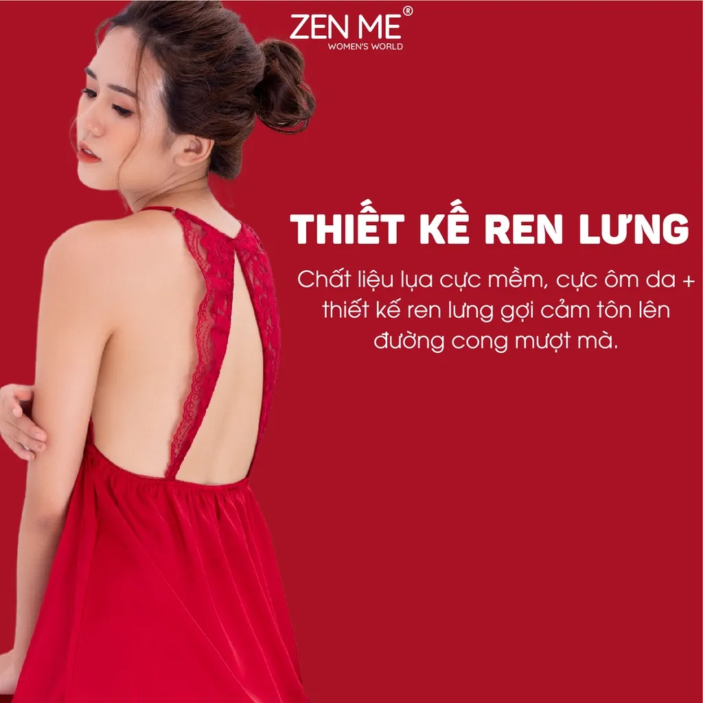 Ảnh Váy ngủ sexy hở lưng chất liệu lụa cao cấp phối ren VRL1819, Zen Me Women's World 4