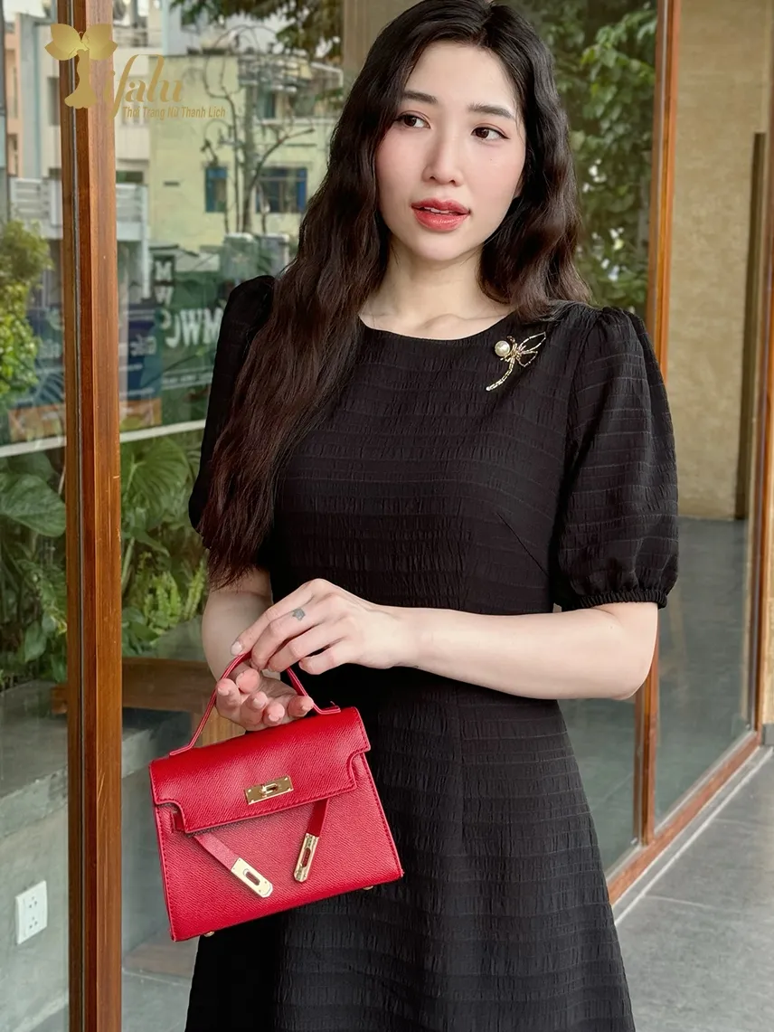 Ảnh Váy nữ đầm công sở Zol by TIFALU dáng xòe trẻ trung chất tằm Nhật nhẹ mát - ZOL409BLK 1