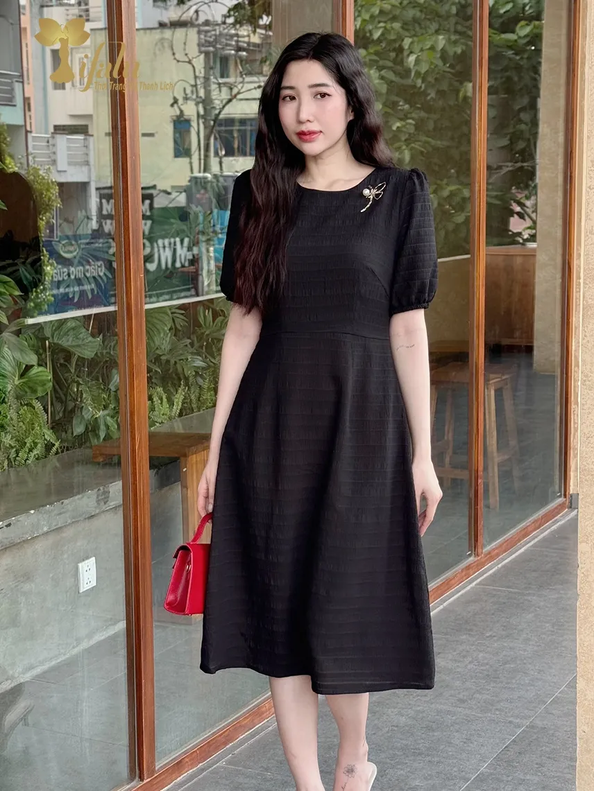 Ảnh Váy nữ đầm công sở Zol by TIFALU dáng xòe trẻ trung chất tằm Nhật nhẹ mát - ZOL409BLK 2