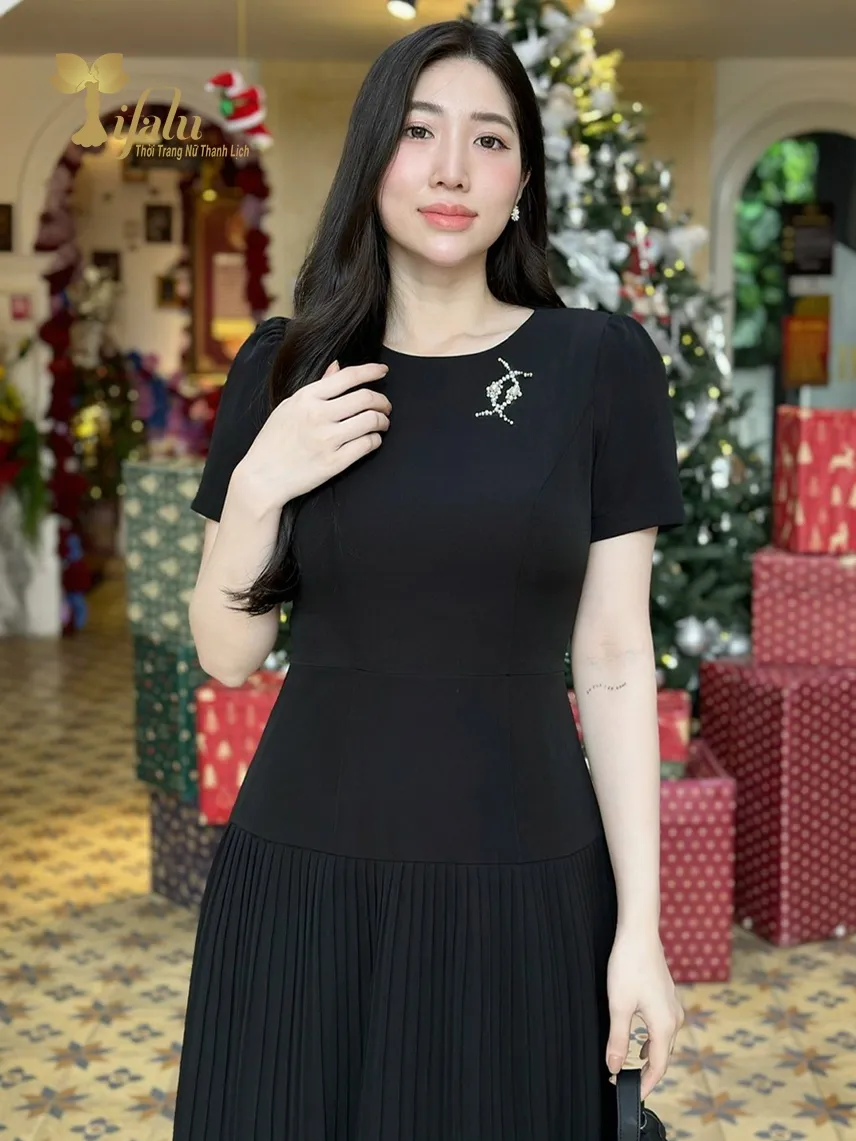 Ảnh Váy nữ Đầm dự tiệc Zol by TIFALU dáng xòe A màu đen sang trọng - ZOL725BLK 1