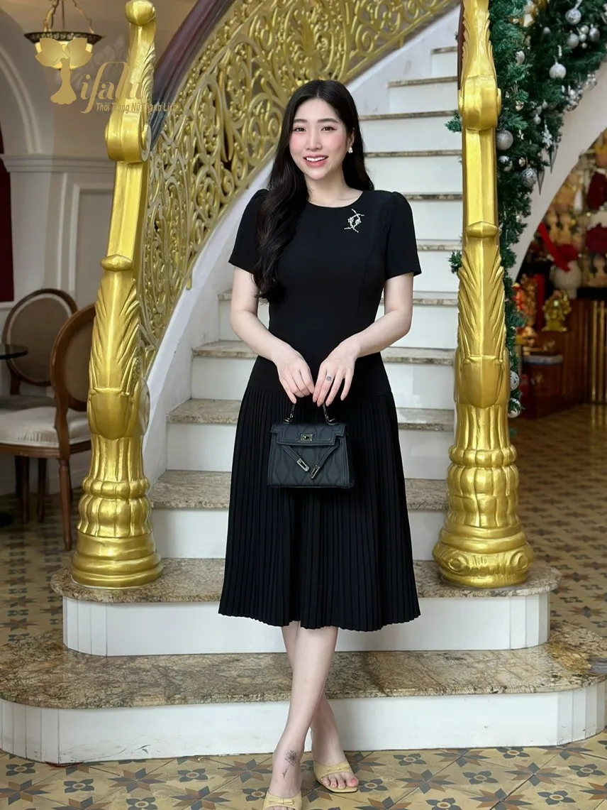 Ảnh Váy nữ Đầm dự tiệc Zol by TIFALU dáng xòe A màu đen sang trọng - ZOL725BLK 2