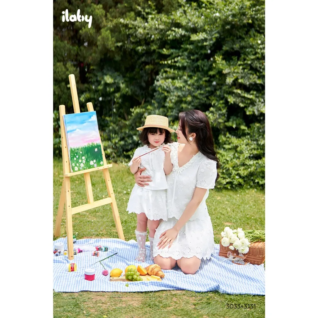 Ảnh Váy đôi mẹ và bé ILABY ren hoa trắng tay bồng dáng xòe dễ thương chất cotton thoáng mát [3033 + 3131 + 3146] 4