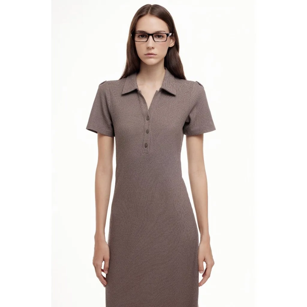 Ảnh Váy Polo ôm body MONO TALK dáng dài cổ polo đính cúc trang trí váy The Ribbed Polo Dress O10001FT 4