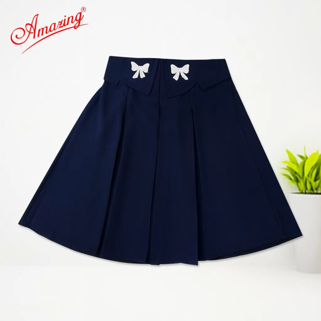 Ảnh Váy rời bé gái đi học màu xanh, lưng thun phía sau, có dây và không dây, vải lụa gân, Amazing 1