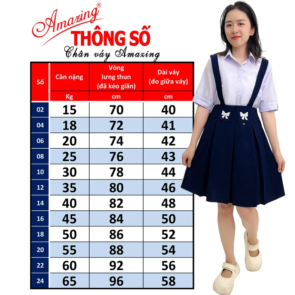 Ảnh Váy rời bé gái đi học màu xanh, lưng thun phía sau, có dây và không dây, vải lụa gân, Amazing 2