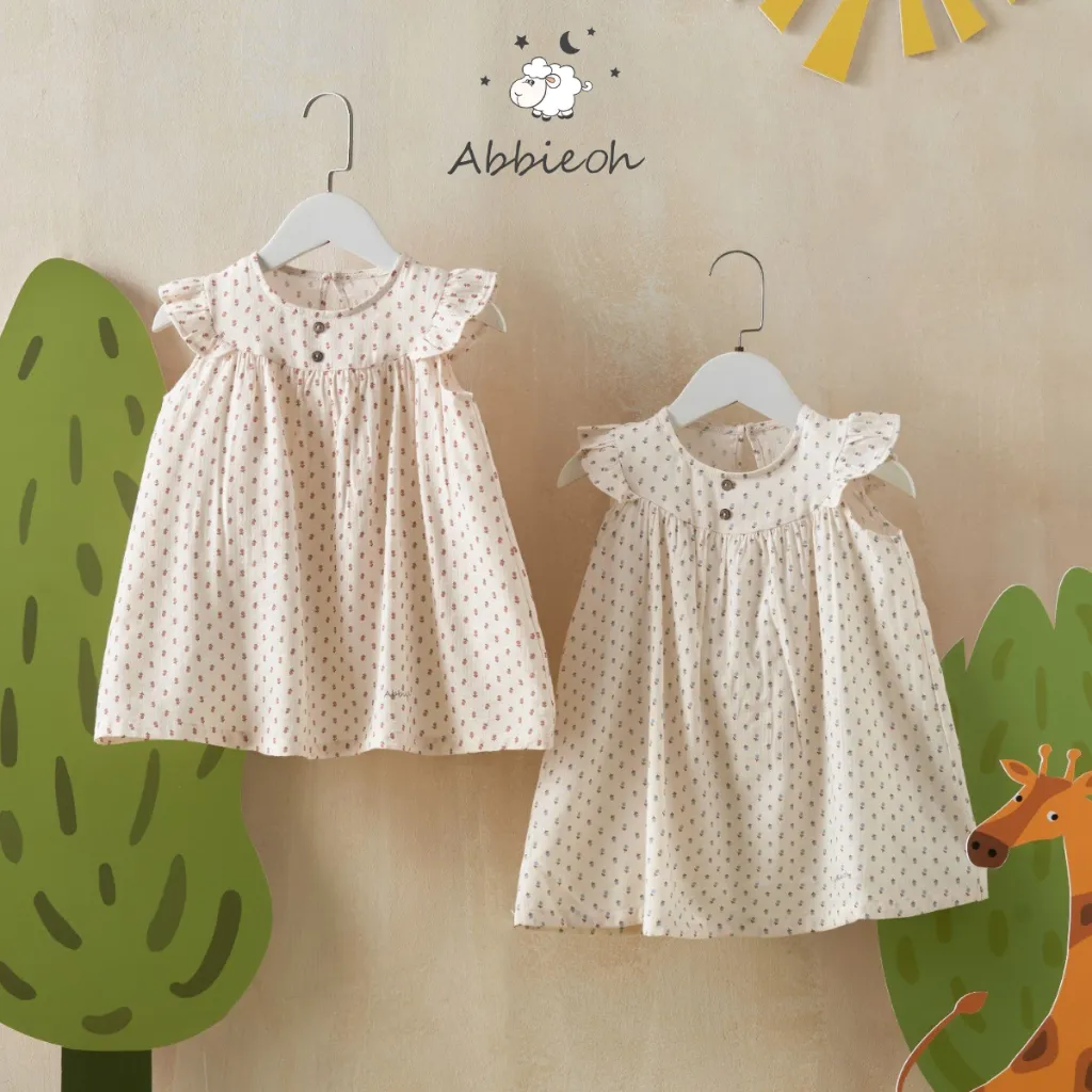 Ảnh Váy sát nách bé gái ABBIEOH cotton tay bèo họa tiết vintage cho bé 0-3 tuổi VL787 VL606 VL609 VL634 VL755 2