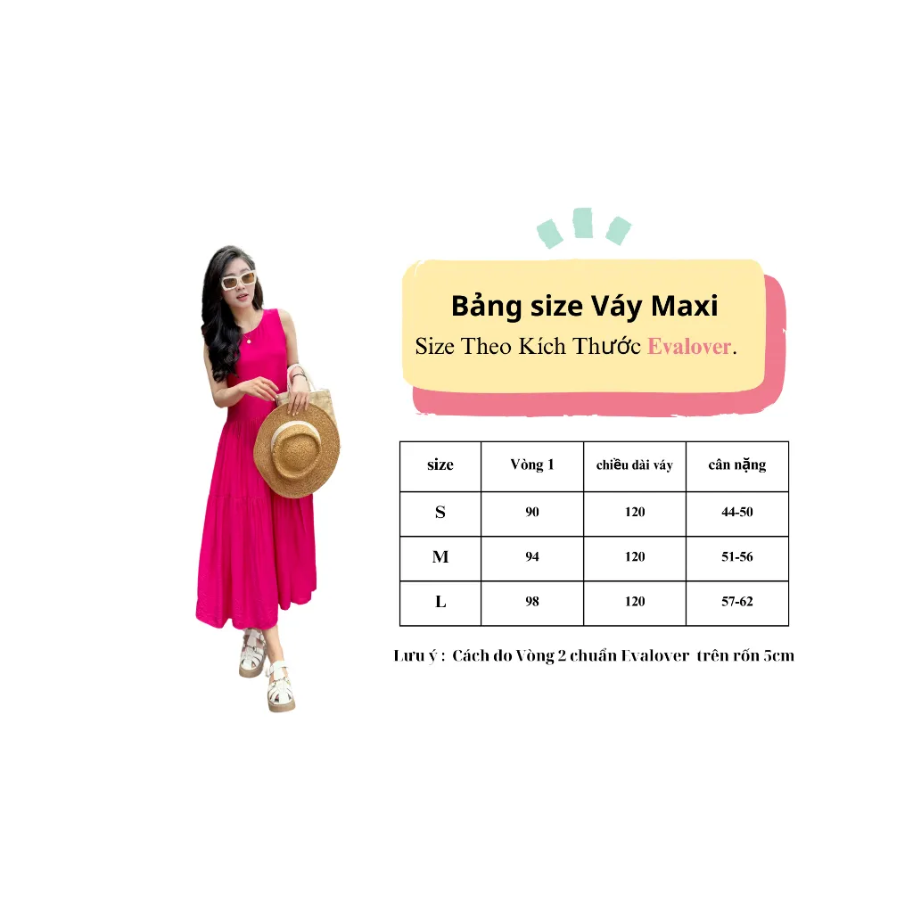 Ảnh Váy sát nách dáng dài kiểu maxi 3 tầng chất đũi mềm mát  thấm hút mồ hôi Evalover 4