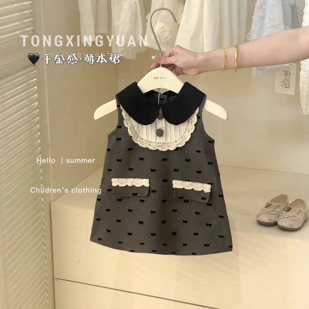 Ảnh Váy Sát Nách Họa Tiết Nơ Màu Xám Cho Bé Gái 1 2 3 4 5 Tuổi MINTSCLOSET Quảng Châu - GV0207 2
