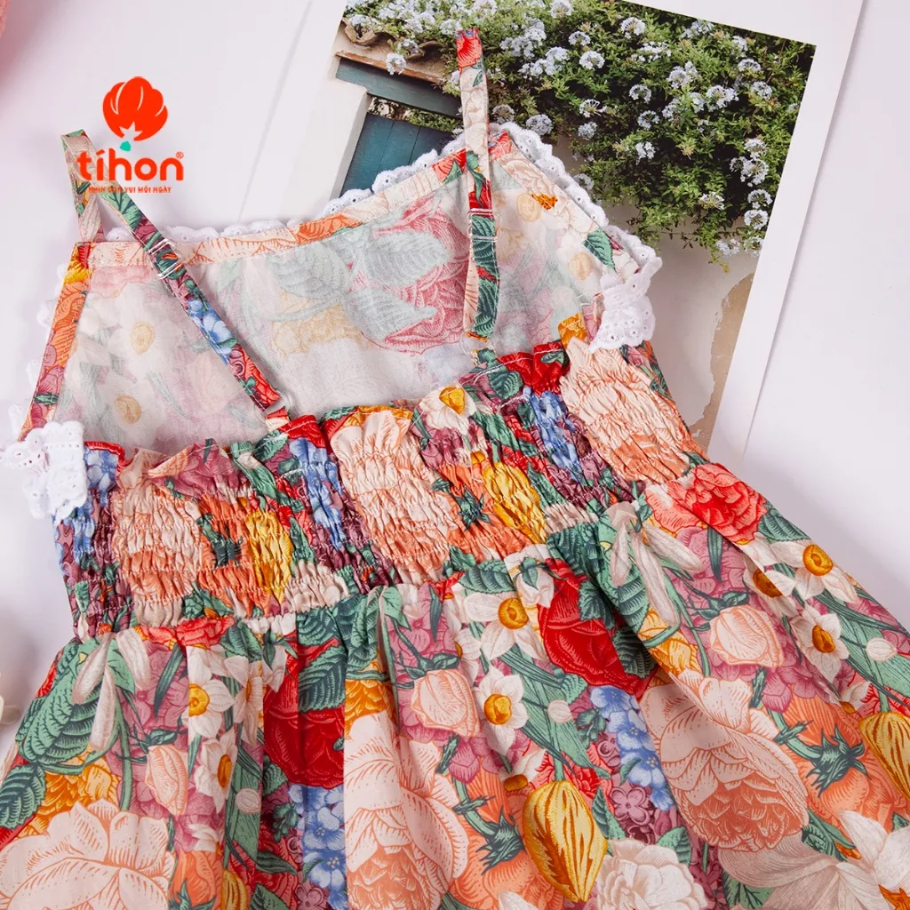 Ảnh Váy tiểu thư cho bé gái TIHON chất liệu thô thoáng mát họa tiết siêu xinh phối ren cho bé VT0786083 3