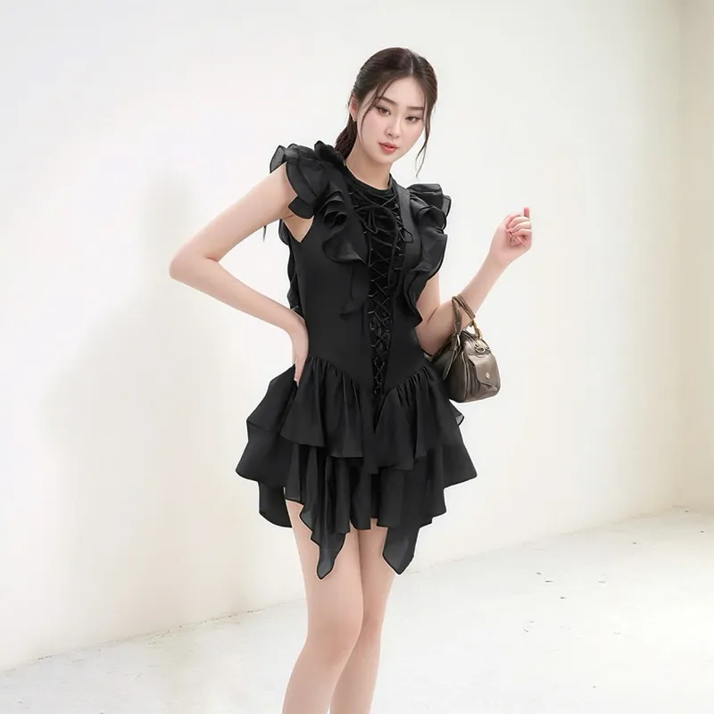 Ảnh Váy tiểu thư MINA thiết kế cổ tròn dáng xoè bèo chất liệu Cotton phối lụa  - MN296 1