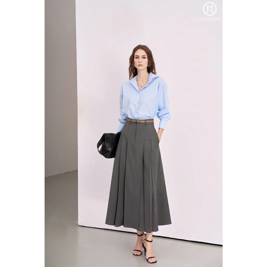 Ảnh Váy xếp ly dáng dài MOLLYNISTA công sở cao cấp thanh lịch nữ tính tôn dáng (không kèm belt) 2