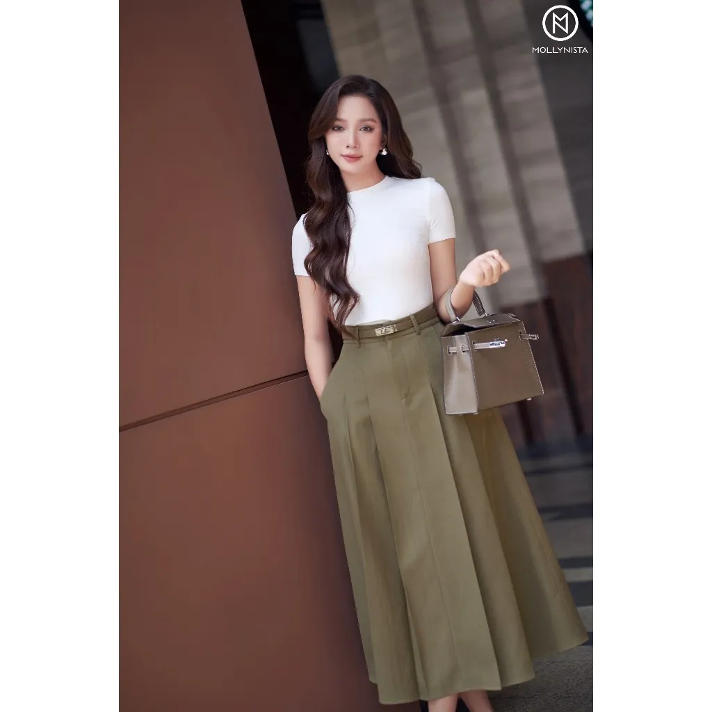 Ảnh Váy xếp ly dáng dài MOLLYNISTA công sở cao cấp thanh lịch nữ tính tôn dáng (không kèm belt) 3