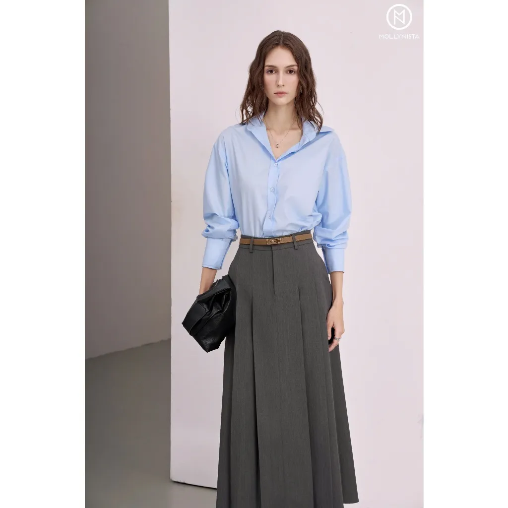 Ảnh Váy xếp ly dáng dài MOLLYNISTA công sở cao cấp thanh lịch nữ tính tôn dáng (không kèm belt) 4