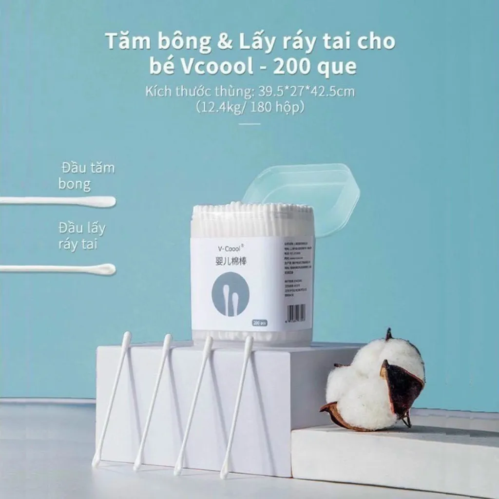 Ảnh V-Coool - Bông tăm V-Coool đa năng - Trắng - 200 que - BOT21900101 1