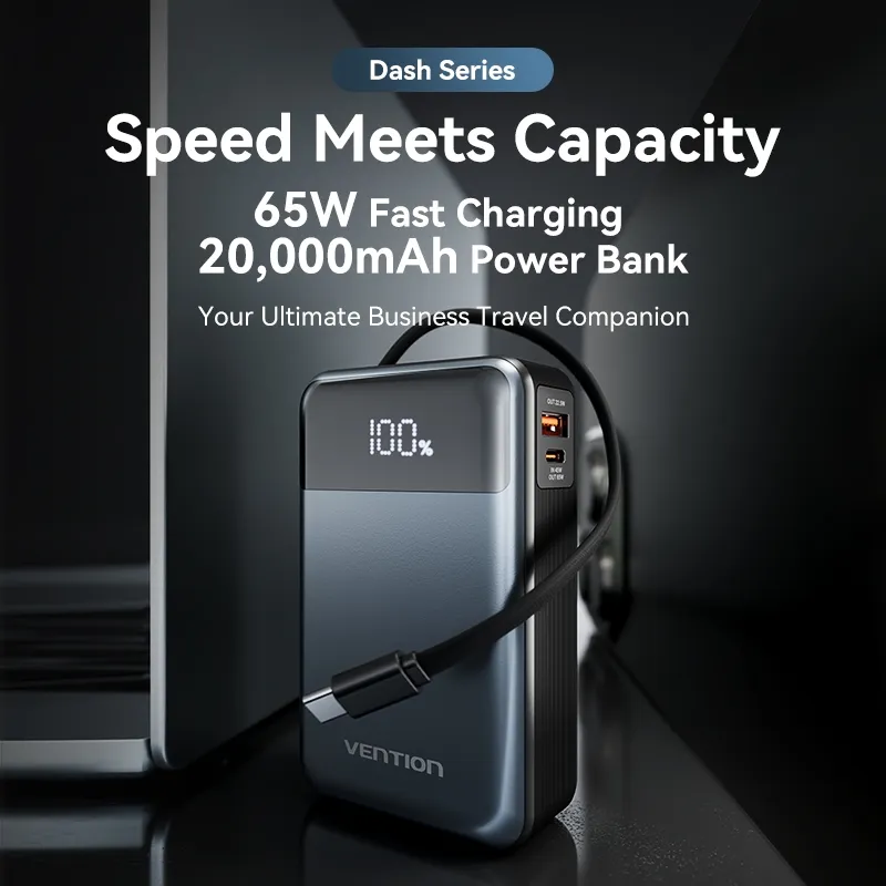 Ảnh Vention 65W Power Bank có cáp 20000mAh Màn hình kỹ thuật số sạc nhanh PD ba chiều cho điện thoại 2