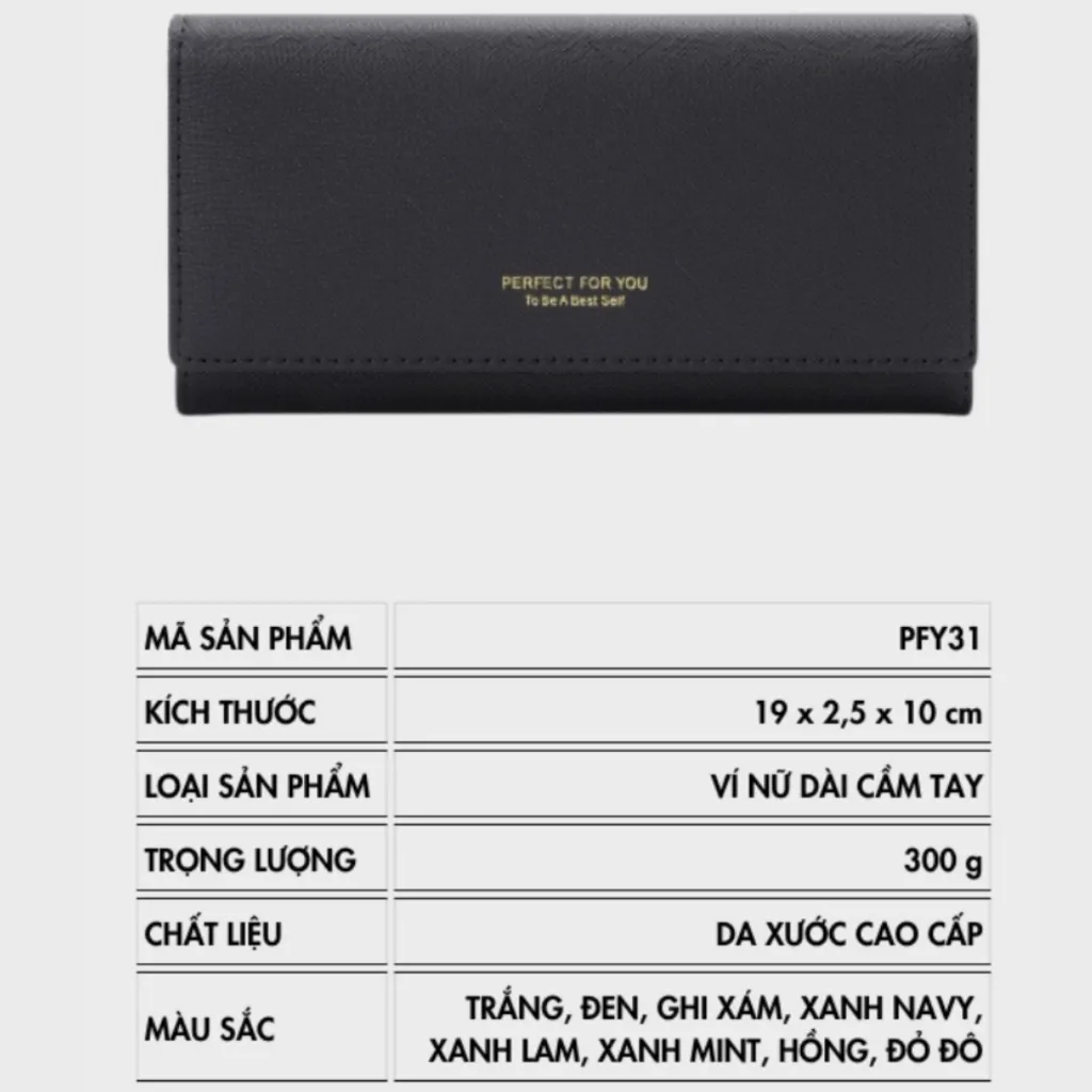 Ảnh Ví Dài Nữ Cầm Tay Dự Tiệc PERFECT FOR YOU Đựng Tiền Nhiều Ngăn Da Xước Cao Cấp Cực Đẹp PFY31 3