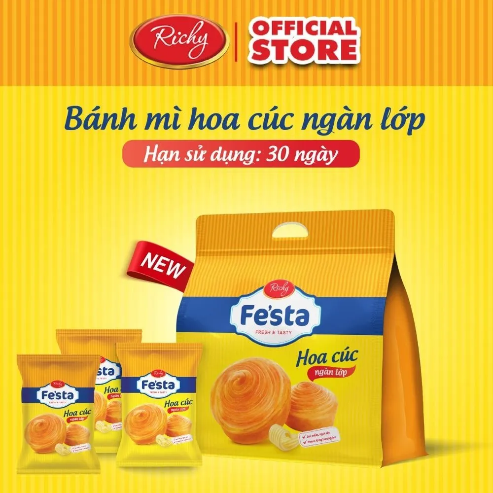 Ảnh [VỊ MỚI!!!] Combo 3 túi bánh mì hoa cúc ngàn lớp Festa Richy- Date 30 ngày kể từ NSX 4