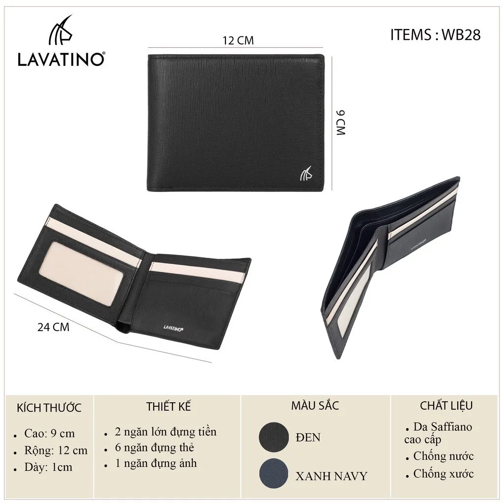 Ảnh Ví Nam Cao Cấp Da Saffiano Chống Xước, Chống Thấm Nước Chính Hãng Lavatino - WB28 1