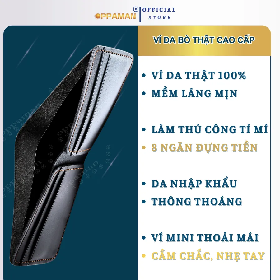 Ảnh Ví nam mini ví nam da bò cao cấp da thật xịn handmade dáng ngang nhiều ngăn tặng hộp OV1 OPPAMAN 1