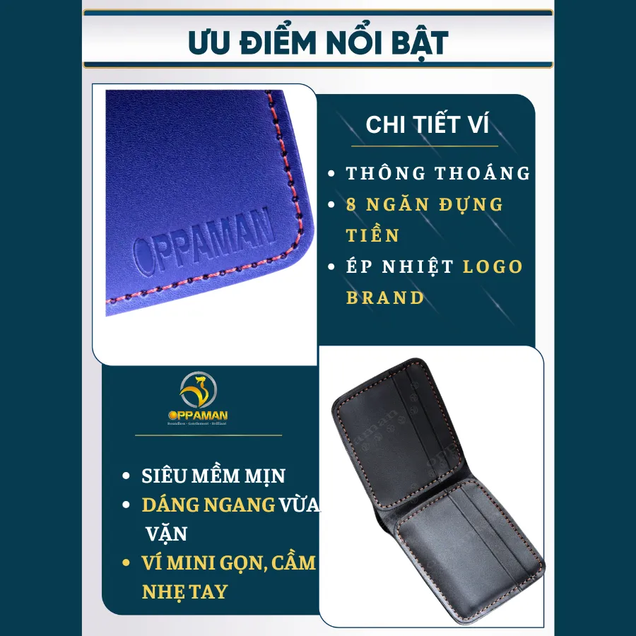 Ảnh Ví nam mini ví nam da bò cao cấp da thật xịn handmade dáng ngang nhiều ngăn tặng hộp OV1 OPPAMAN 2