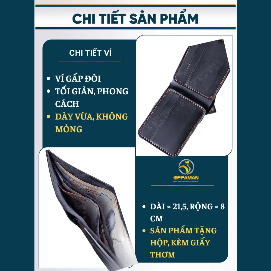 Ảnh Ví nam mini ví nam da bò cao cấp da thật xịn handmade dáng ngang nhiều ngăn tặng hộp OV1 OPPAMAN 4