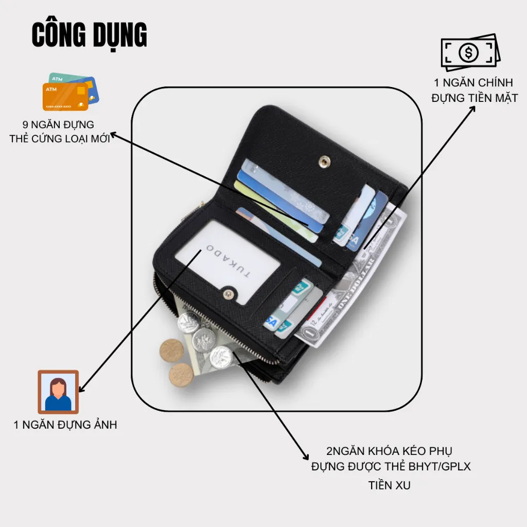 Ảnh Ví Nữ Cầm Tay TUKADO Nhiều Ngăn Đựng Tiền Tiện Dụng Chất Da Xước Cao Cấp Siêu Bền Đẹp TK04 -TUKADO 4