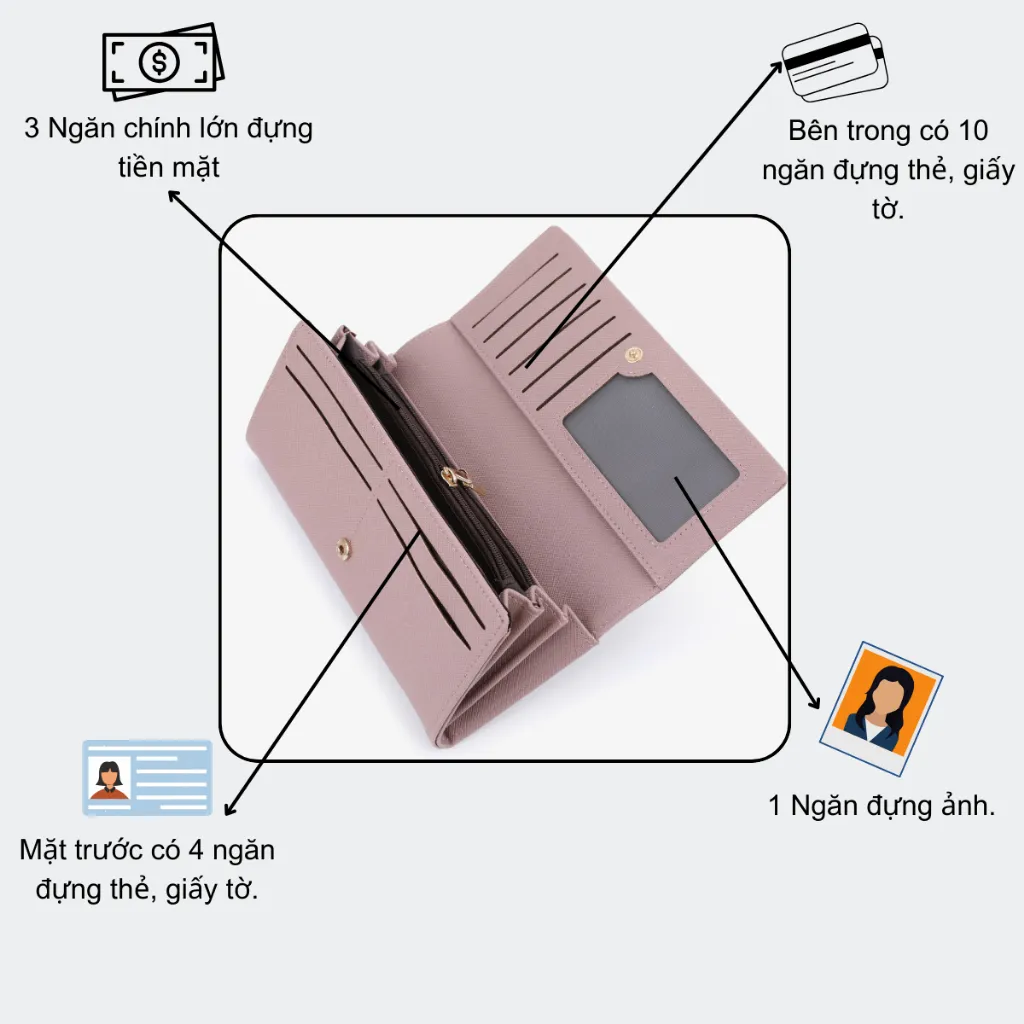Ảnh Ví Nữ Dài Cầm Tay TAILIAN Ví Dài Nhiều Ngăn Đựng Tiền Da Cao Cấp Cực Đẹp TL90 - Tukado 4